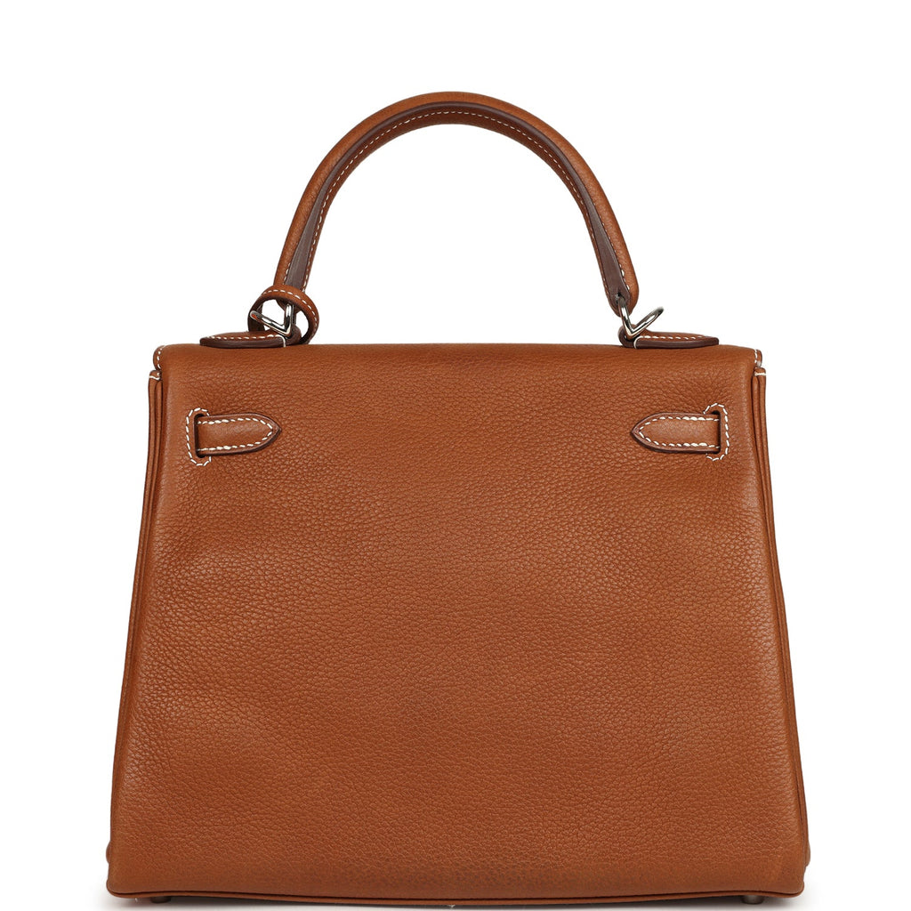 Pre-owned Hermes Kelly Retourne 25 Fauve Barenia Faubourg Palladium Hardware