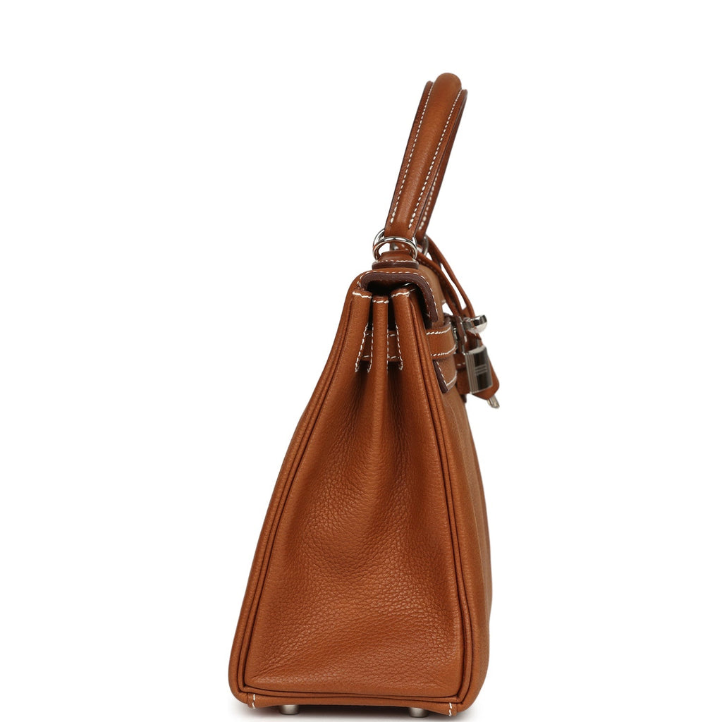 Pre-owned Hermes Kelly Retourne 25 Fauve Barenia Faubourg Palladium Hardware