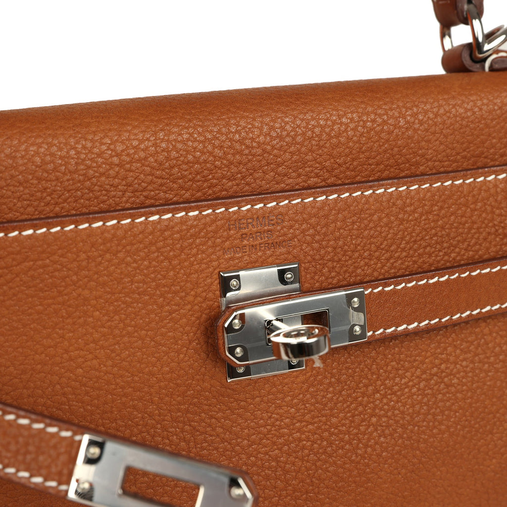 Pre-owned Hermes Kelly Retourne 25 Fauve Barenia Faubourg Palladium Hardware