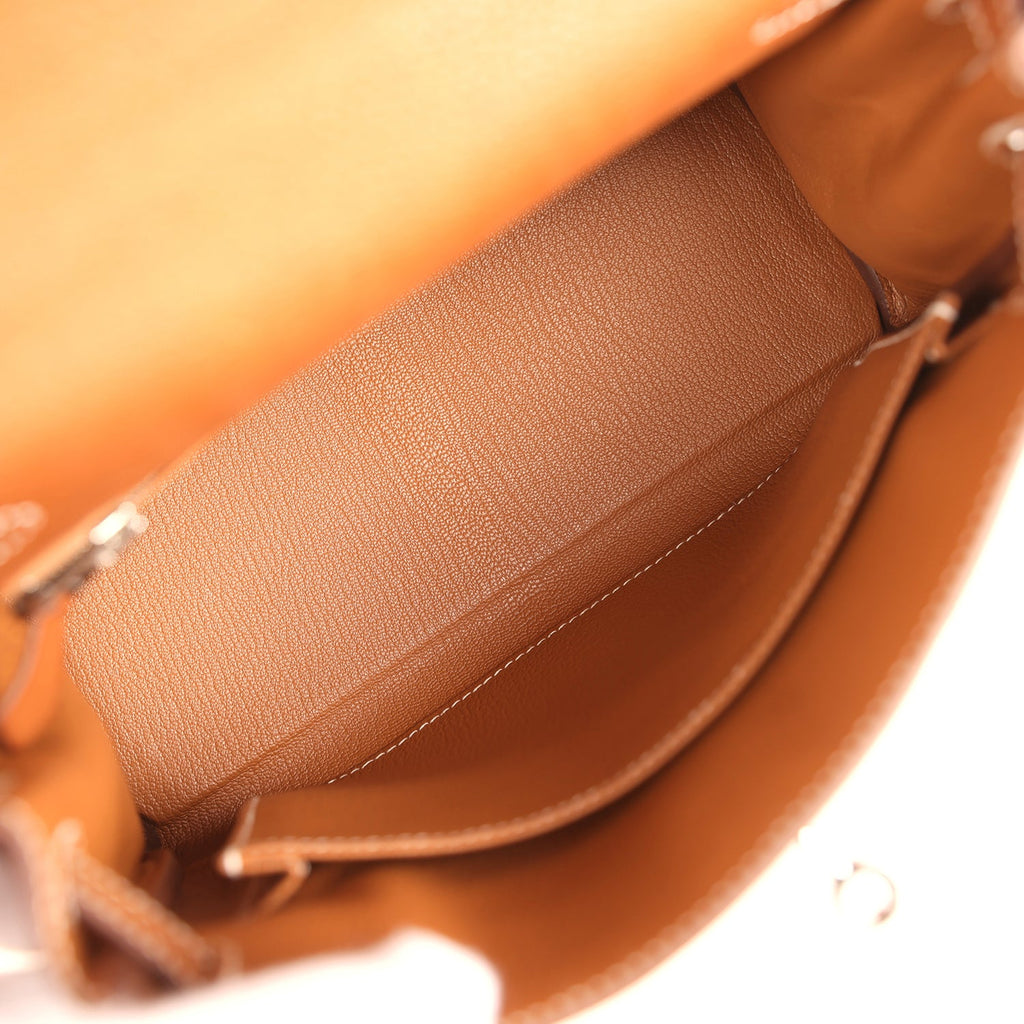 Pre-owned Hermes Kelly Retourne 25 Fauve Barenia Faubourg Palladium Hardware