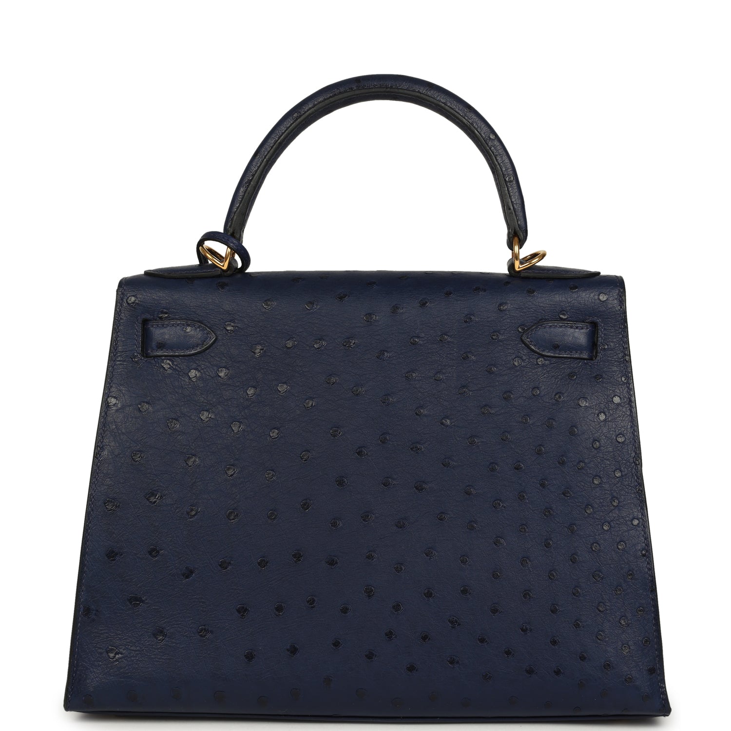 Pre-owned Hermes Kelly Sellier 28 Bleu Iris Ostrich Gold Hardware