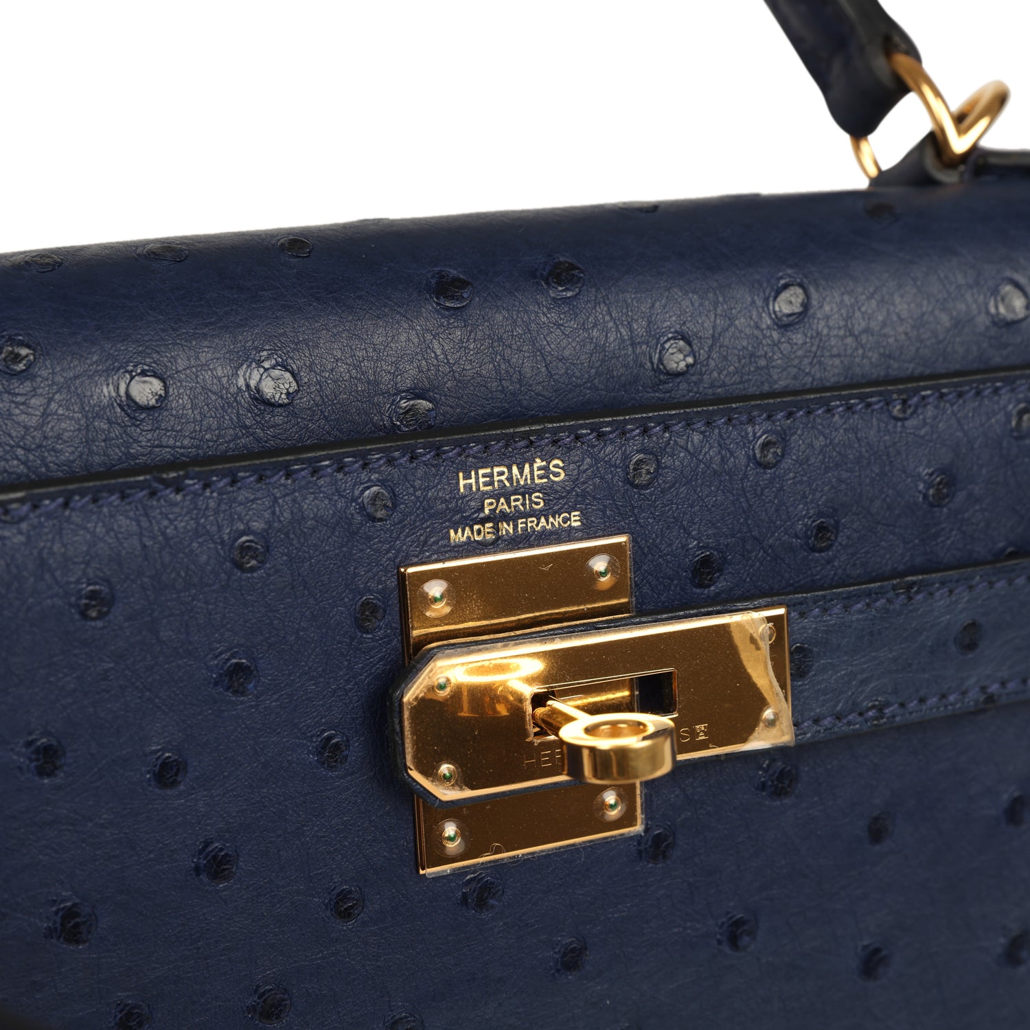 Pre-owned Hermes Kelly Sellier 28 Bleu Iris Ostrich Gold Hardware
