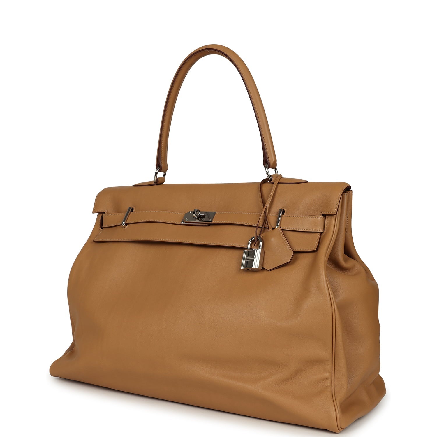 Pre-owned Hermes Kelly Relax 50 Camel Sikkim Palladium Hardware