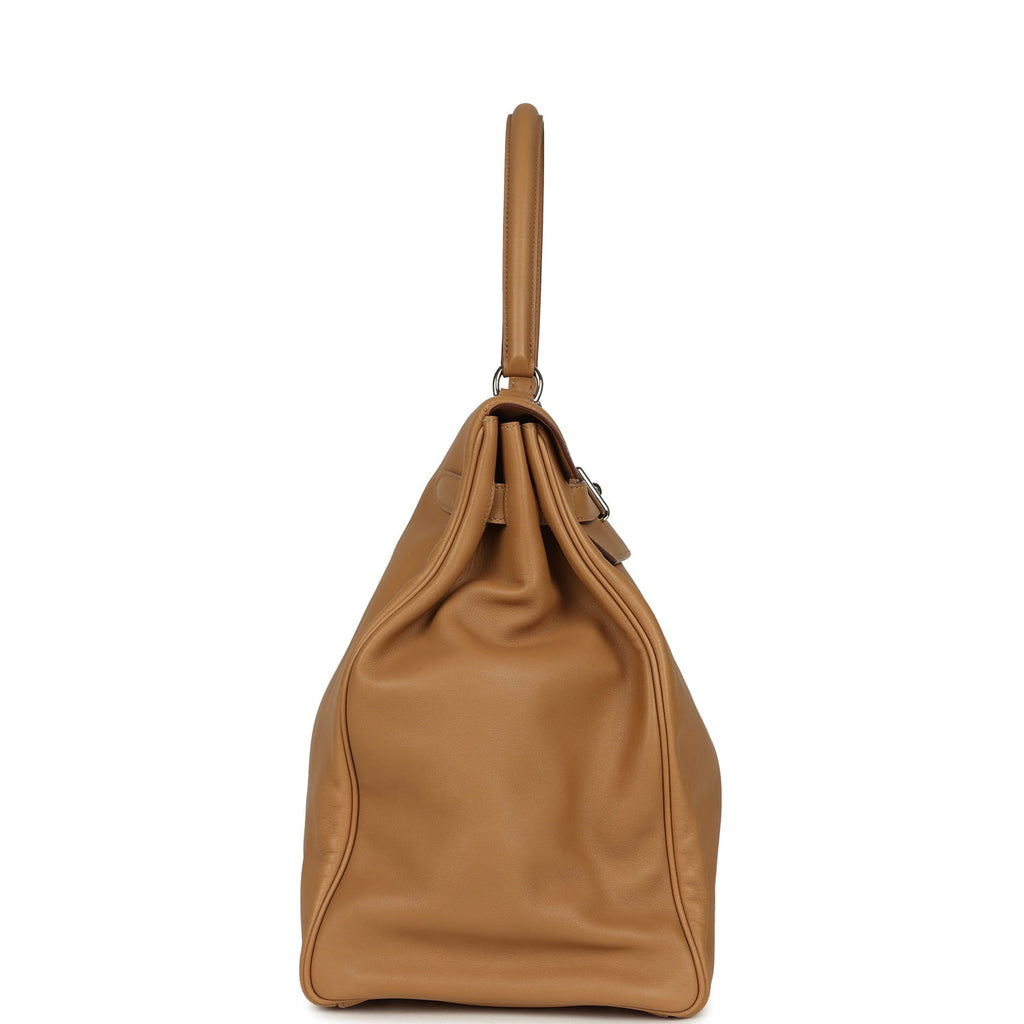 Pre-owned Hermes Kelly Relax 50 Camel Sikkim Palladium Hardware