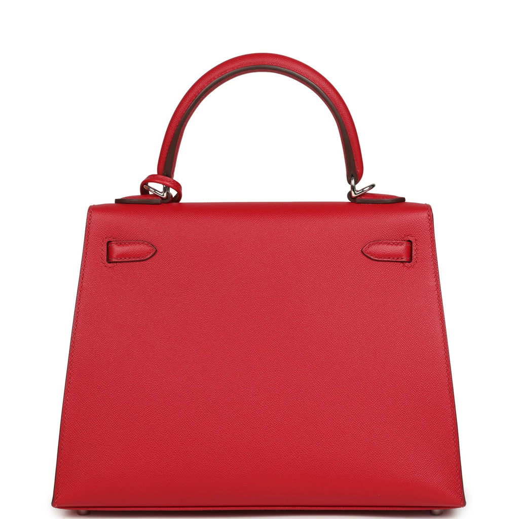 Hermes Kelly Sellier 25 Rouge Piment Verso Madame Palladium Hardware