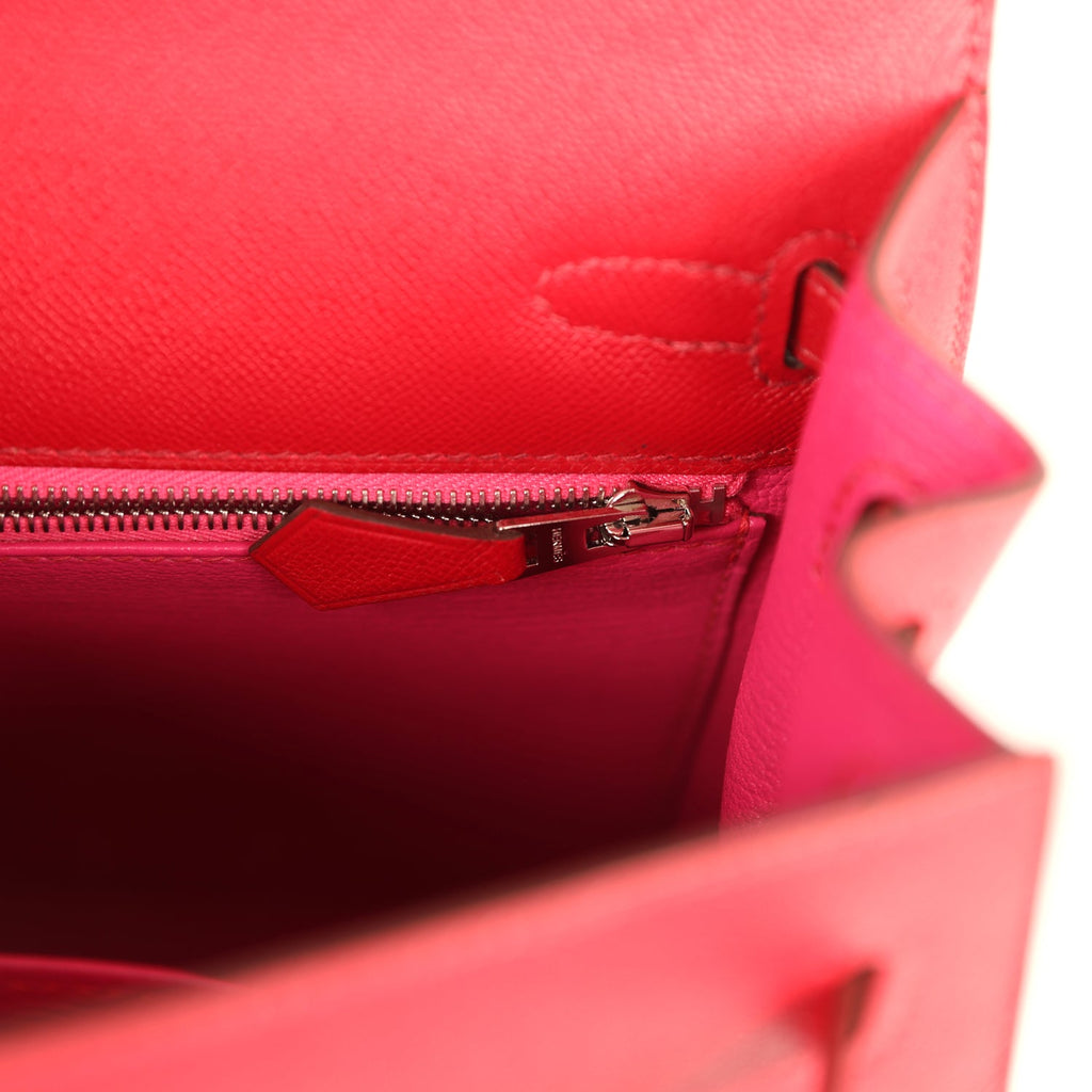 Hermes Kelly Sellier 25 Rouge Piment Verso Madame Palladium Hardware