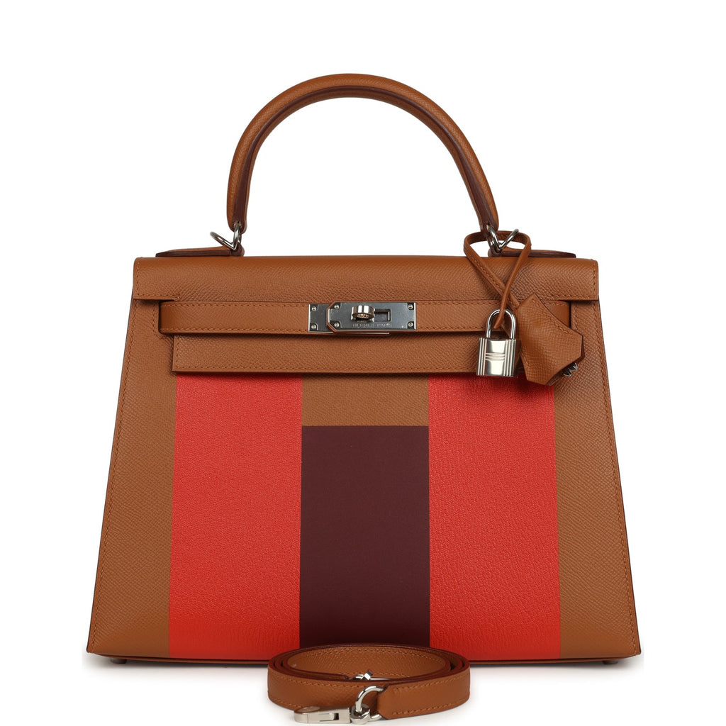 Pre-owned Hermes Kellygraphie Kelly Sellier 28 "Lettre H" Gold Epsom Palladium Hardware