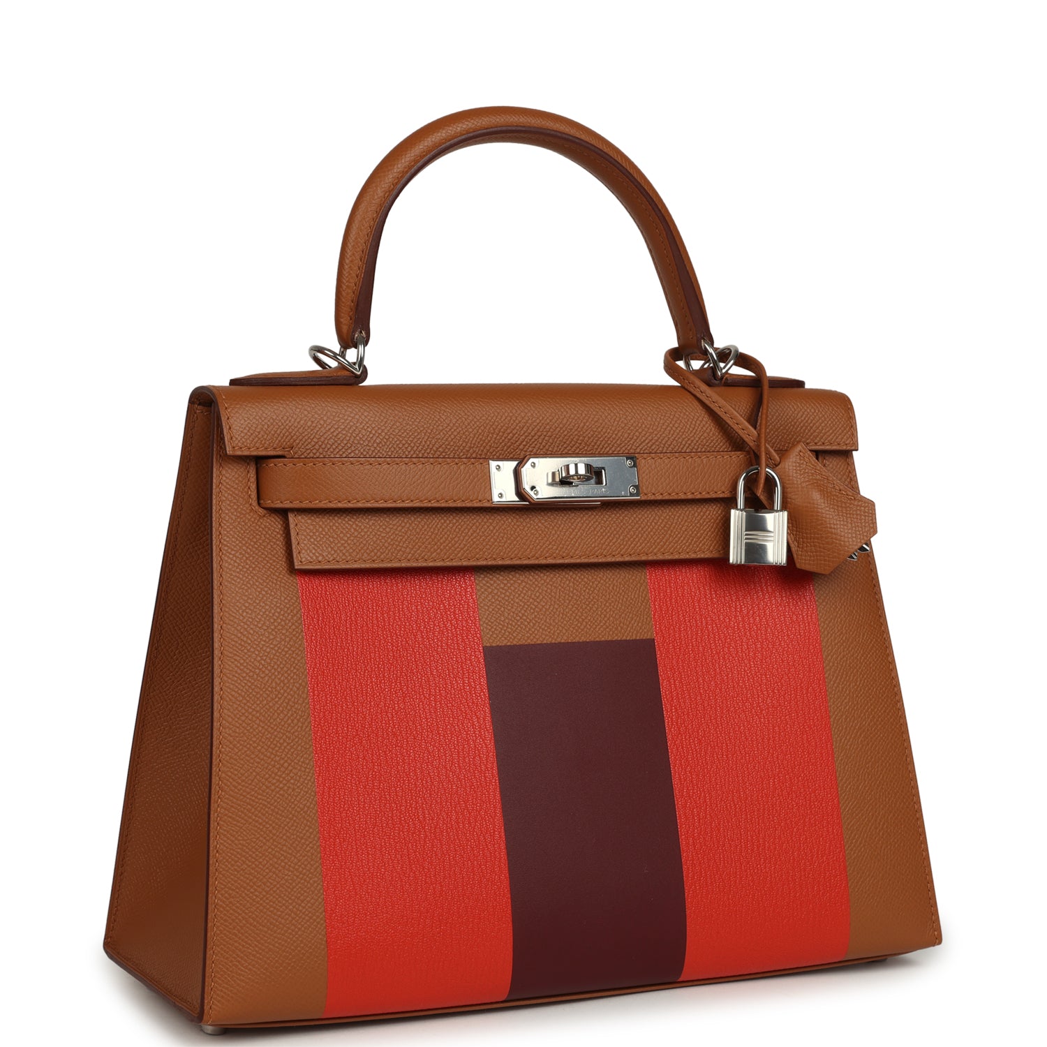 Pre-owned Hermes Kellygraphie Kelly Sellier 28 "Lettre H" Gold Epsom Palladium Hardware
