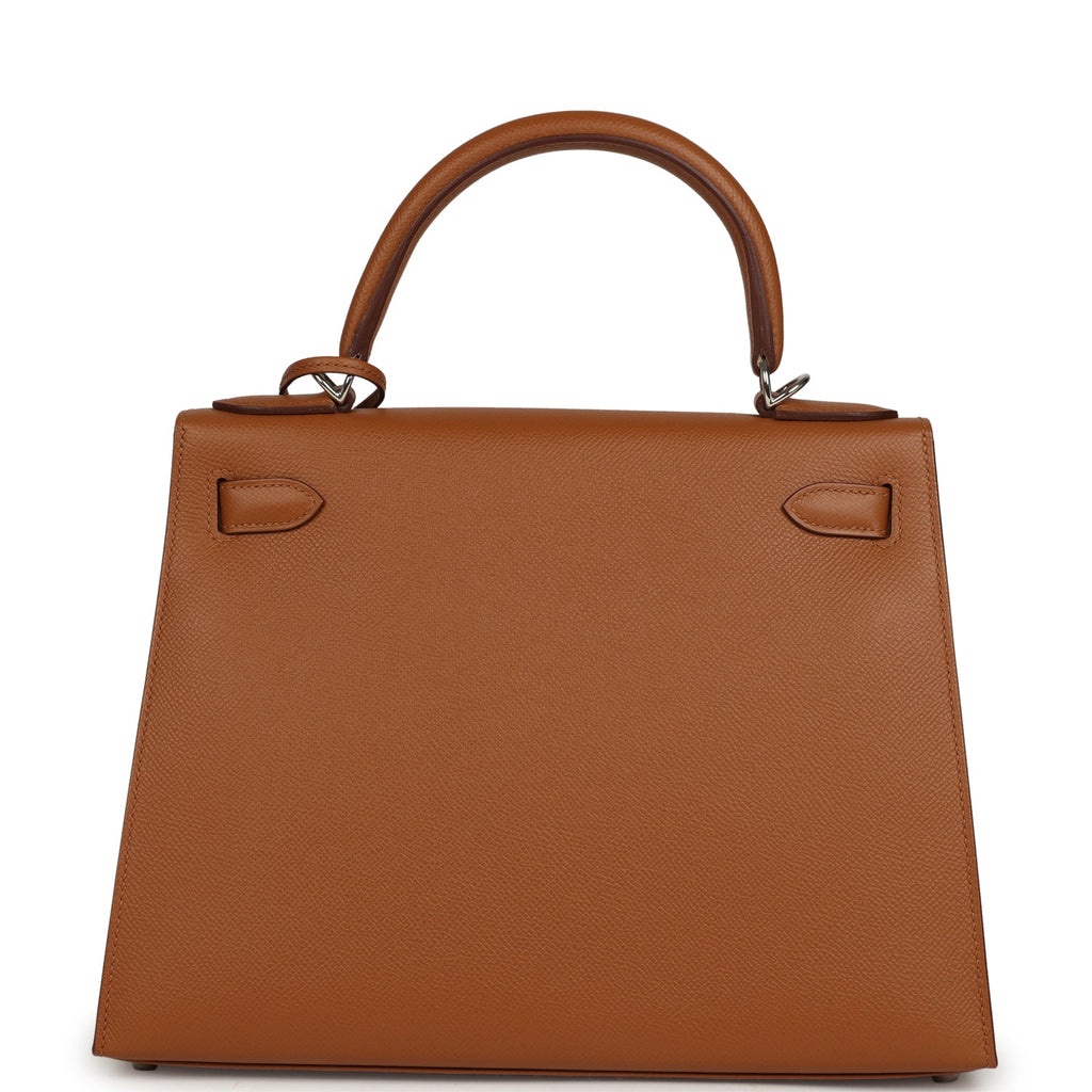 Pre-owned Hermes Kellygraphie Kelly Sellier 28 "Lettre H" Gold Epsom Palladium Hardware