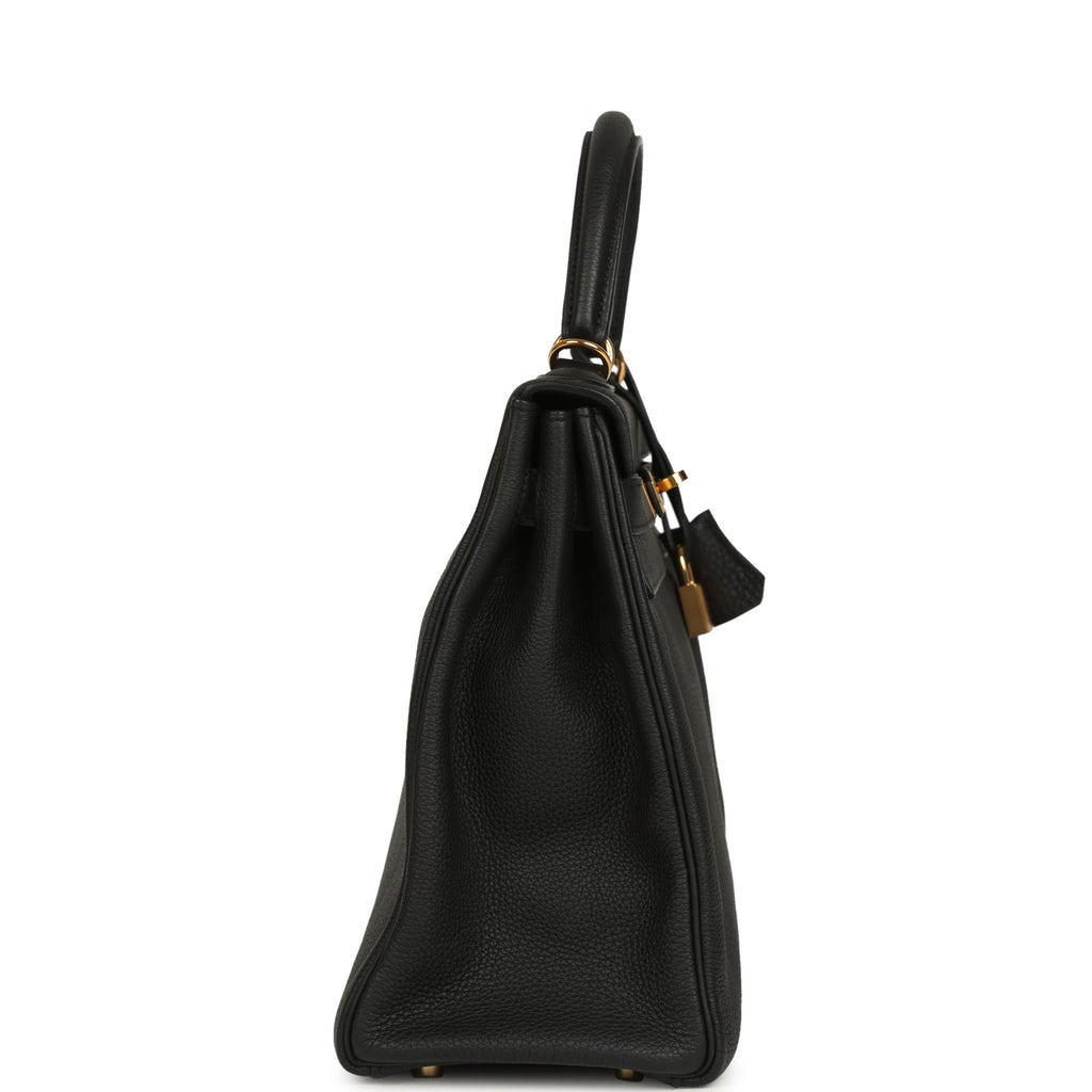 Pre-owned Hermes Kelly Retourne 32 Black Togo Gold Hardware