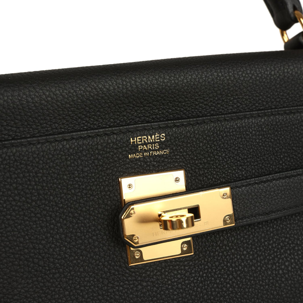 Pre-owned Hermes Kelly Retourne 32 Black Togo Gold Hardware