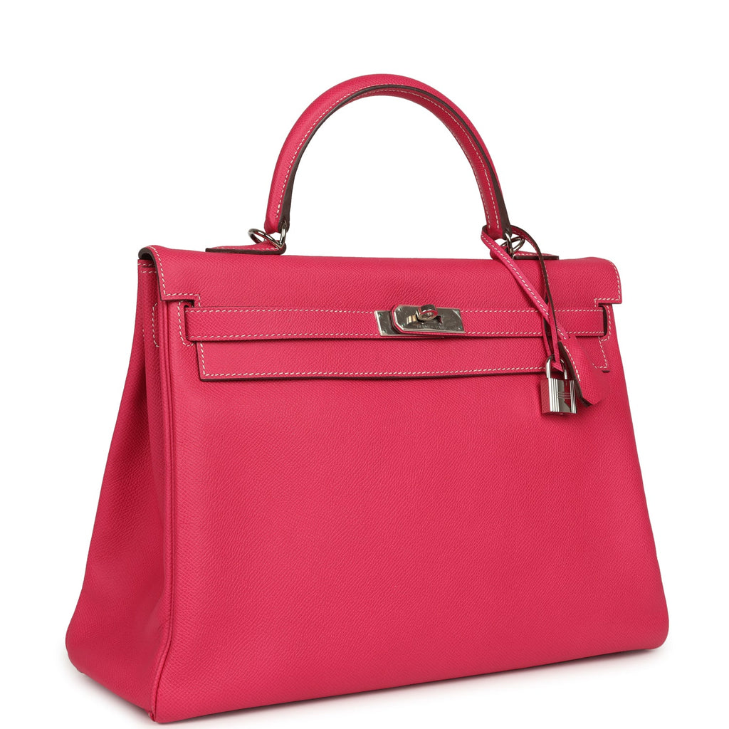 Pre-owned Hermes Candy Kelly Retourne 35 Rose Tyrien Epsom Palladium Hardware