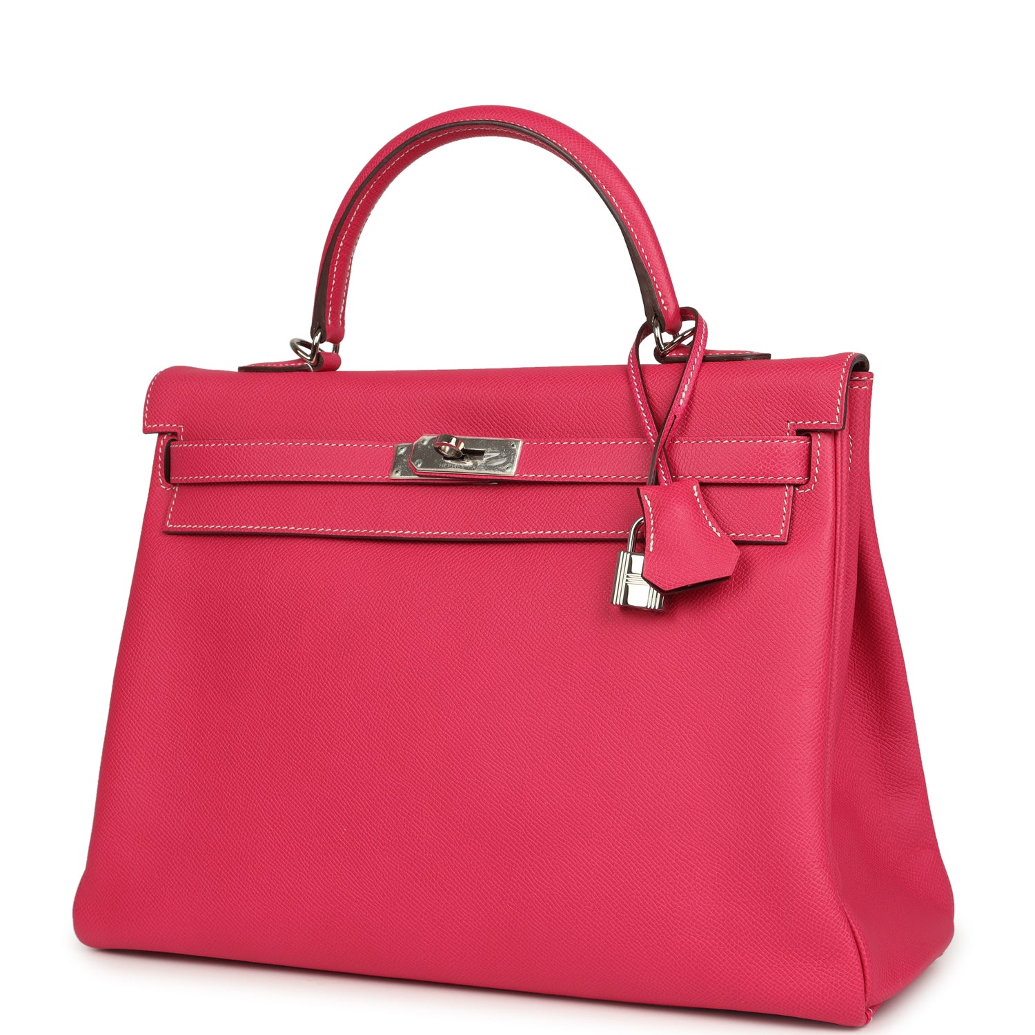 Pre-owned Hermes Candy Kelly Retourne 35 Rose Tyrien Epsom Palladium Hardware