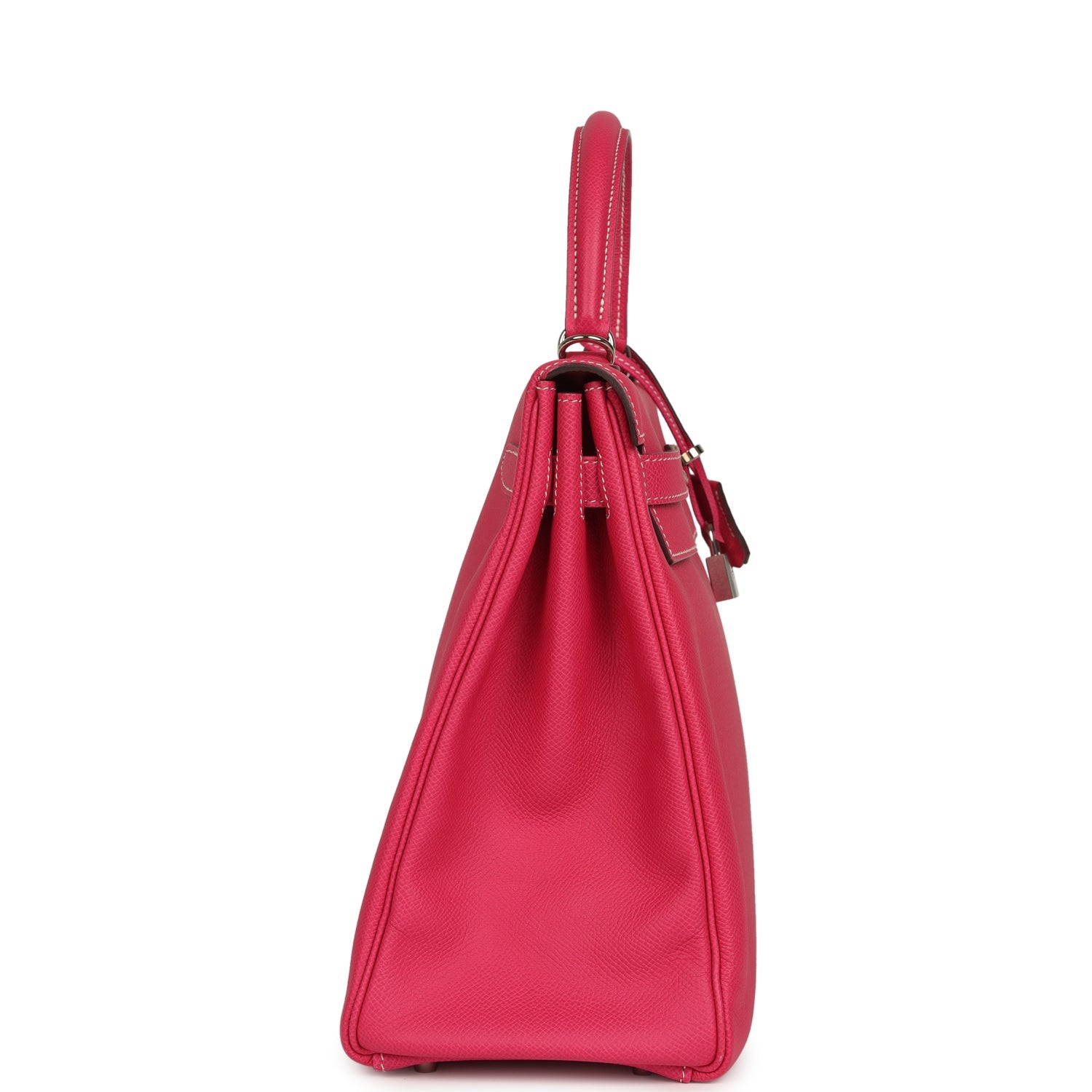 Pre-owned Hermes Candy Kelly Retourne 35 Rose Tyrien Epsom Palladium Hardware