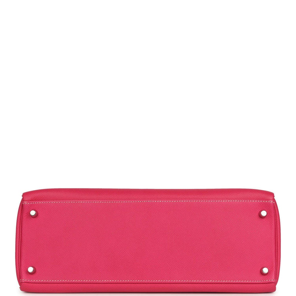 Pre-owned Hermes Candy Kelly Retourne 35 Rose Tyrien Epsom Palladium Hardware
