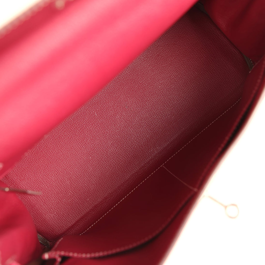 Pre-owned Hermes Candy Kelly Retourne 35 Rose Tyrien Epsom Palladium Hardware