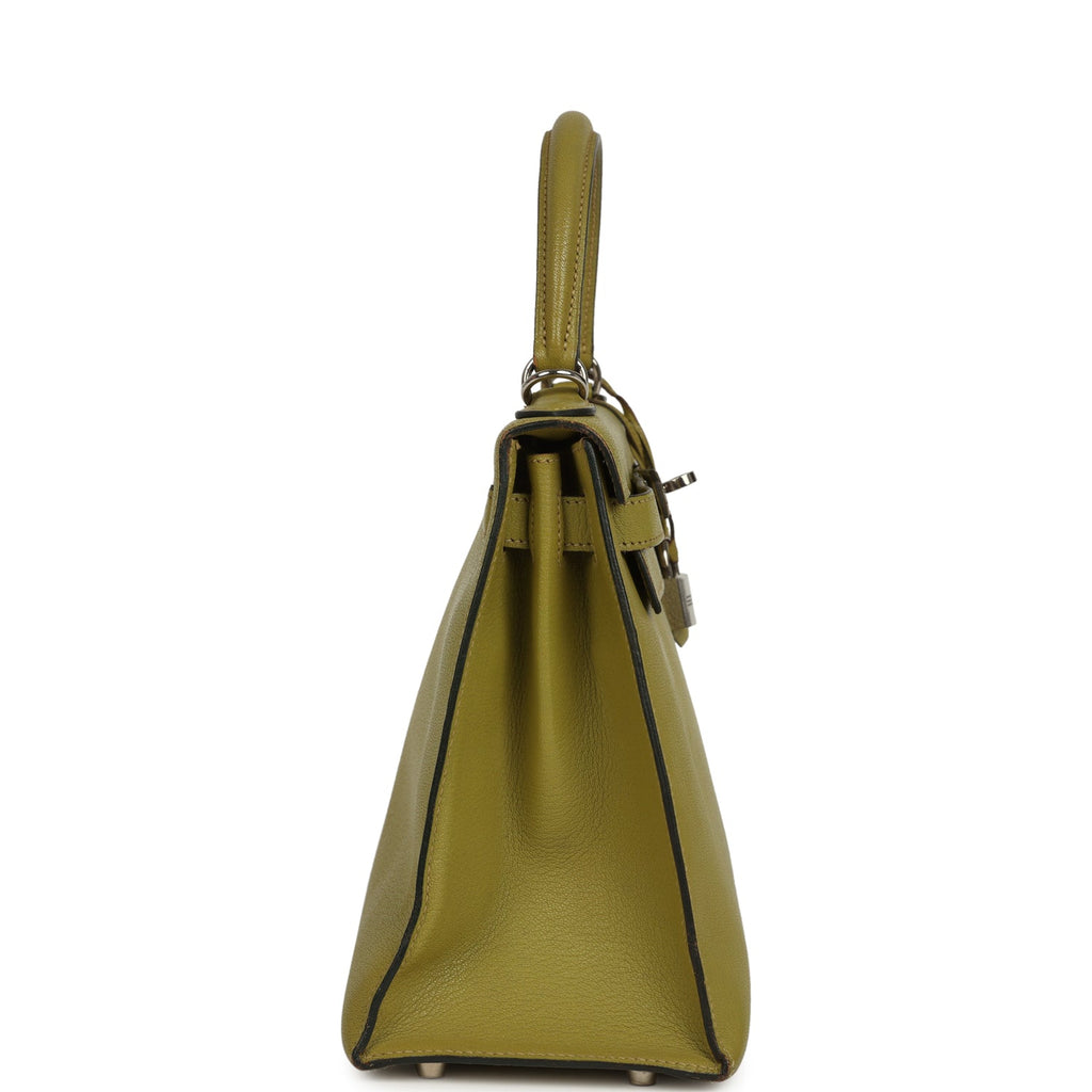 New Hermes Kelly Sellier 28 Vert Chartreuse Chevre Mysore Palladium Hardware