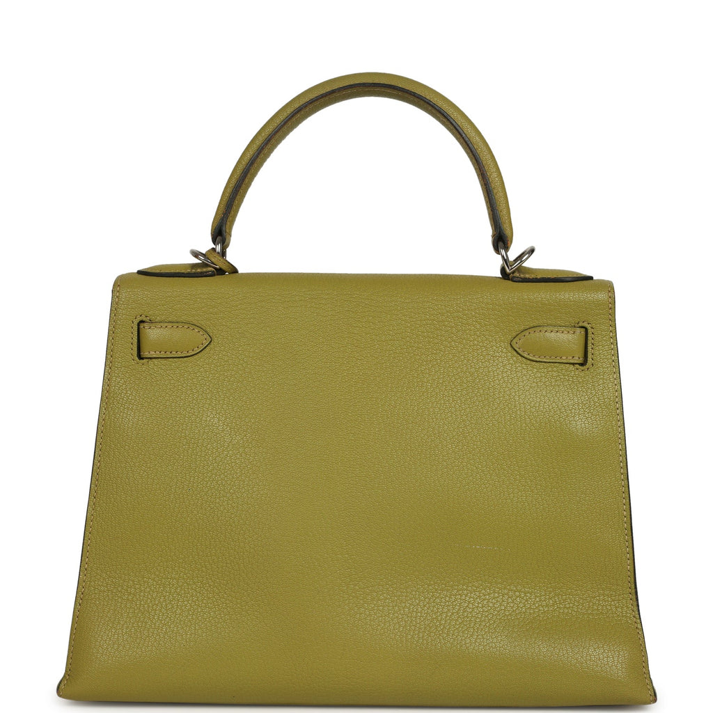 Vintage Hermes Kelly Sellier 28 Vert Chartreuse Chevre Mysore Palladium Hardware
