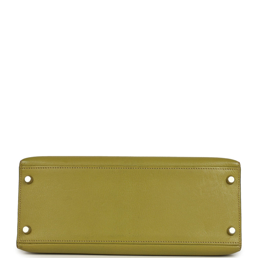 Vintage Hermes Kelly Sellier 28 Vert Chartreuse Chevre Mysore Palladium Hardware