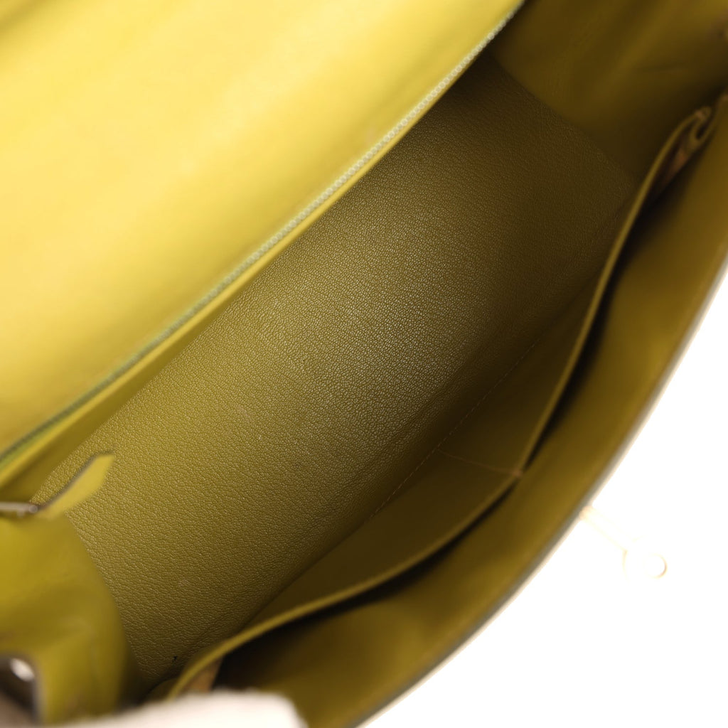 Vintage Hermes Kelly Sellier 28 Vert Chartreuse Chevre Mysore Palladium Hardware