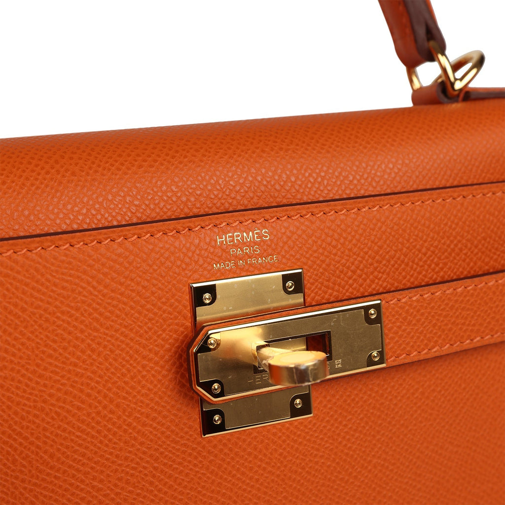 Hermes Kelly Sellier 28 Orange Epsom Gold Hardware