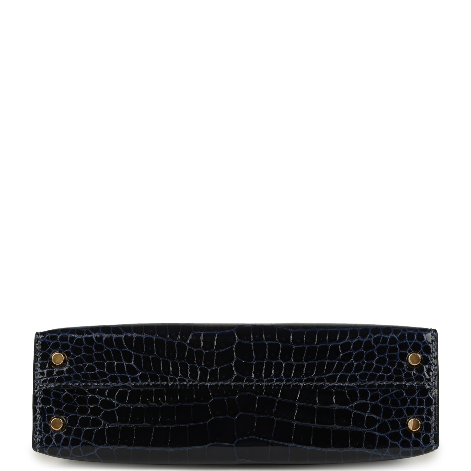 Hermes Kelly Sellier 20 Bleu Marine Shiny Porosus Crocodile Gold Hardware
