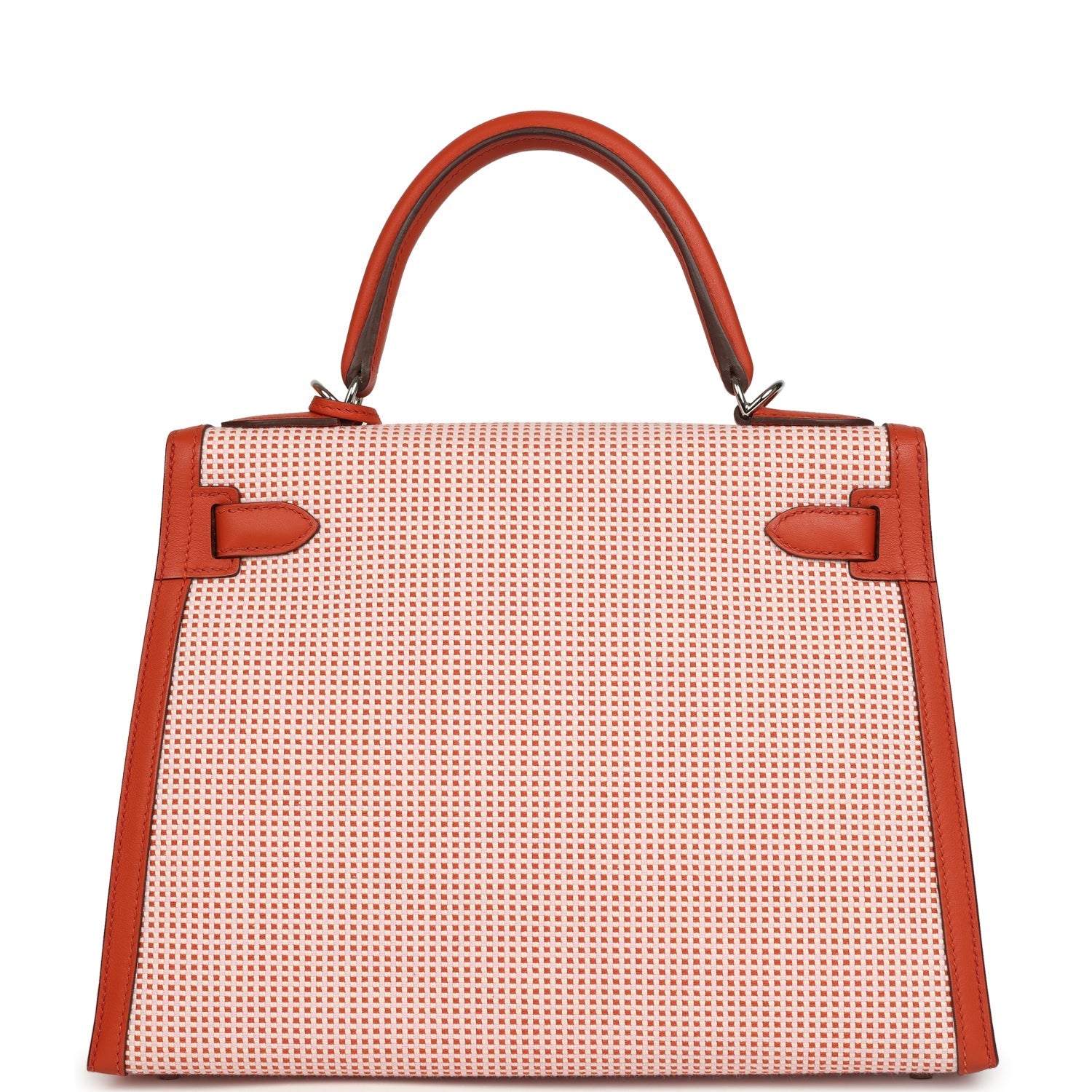 Pre-owned Hermes Quadrille Kelly Sellier 28 Brique Toile and Terre Battue Swift Palladium Hardware