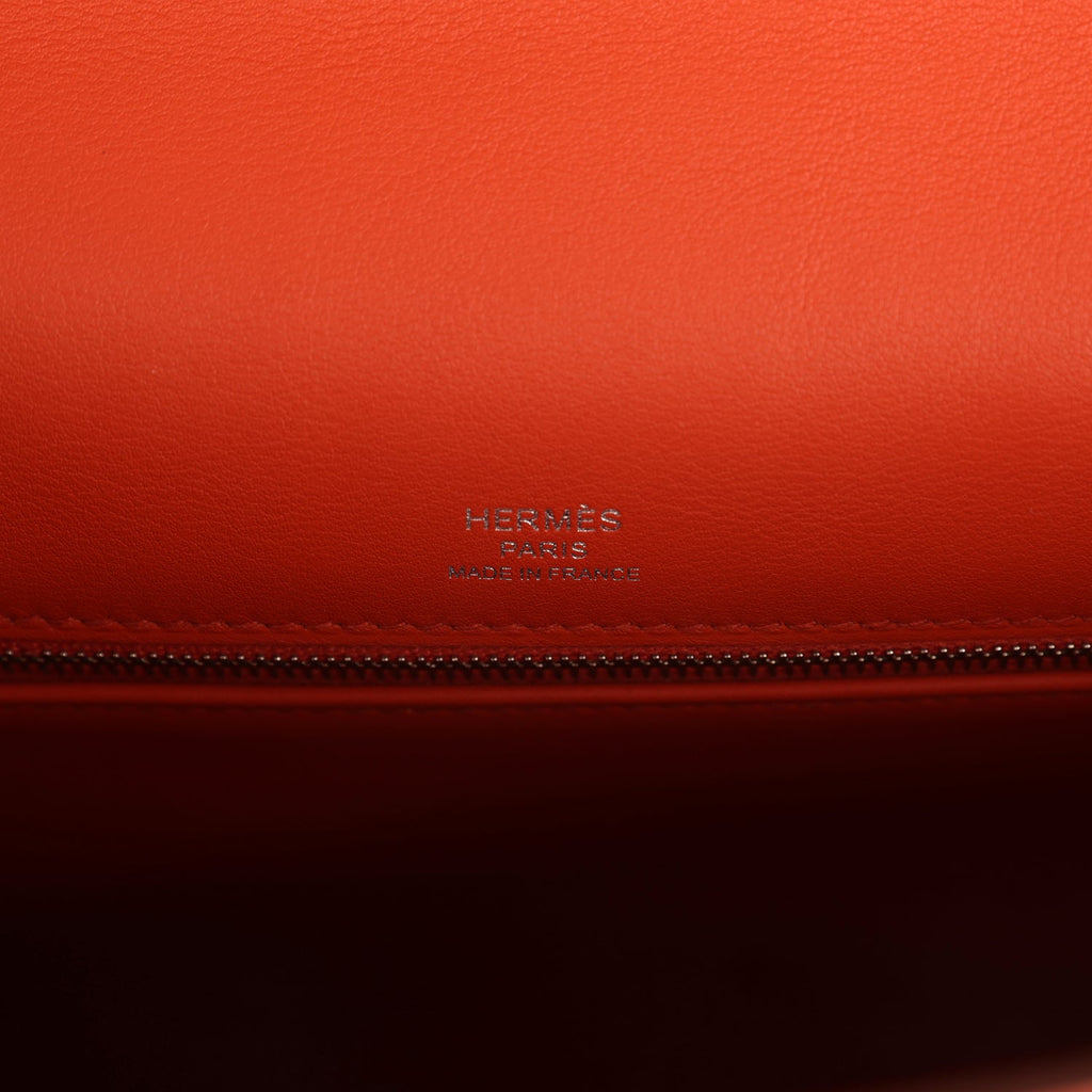 Pre-owned Hermes Quadrille Kelly Sellier 28 Brique Toile and Terre Battue Swift Palladium Hardware