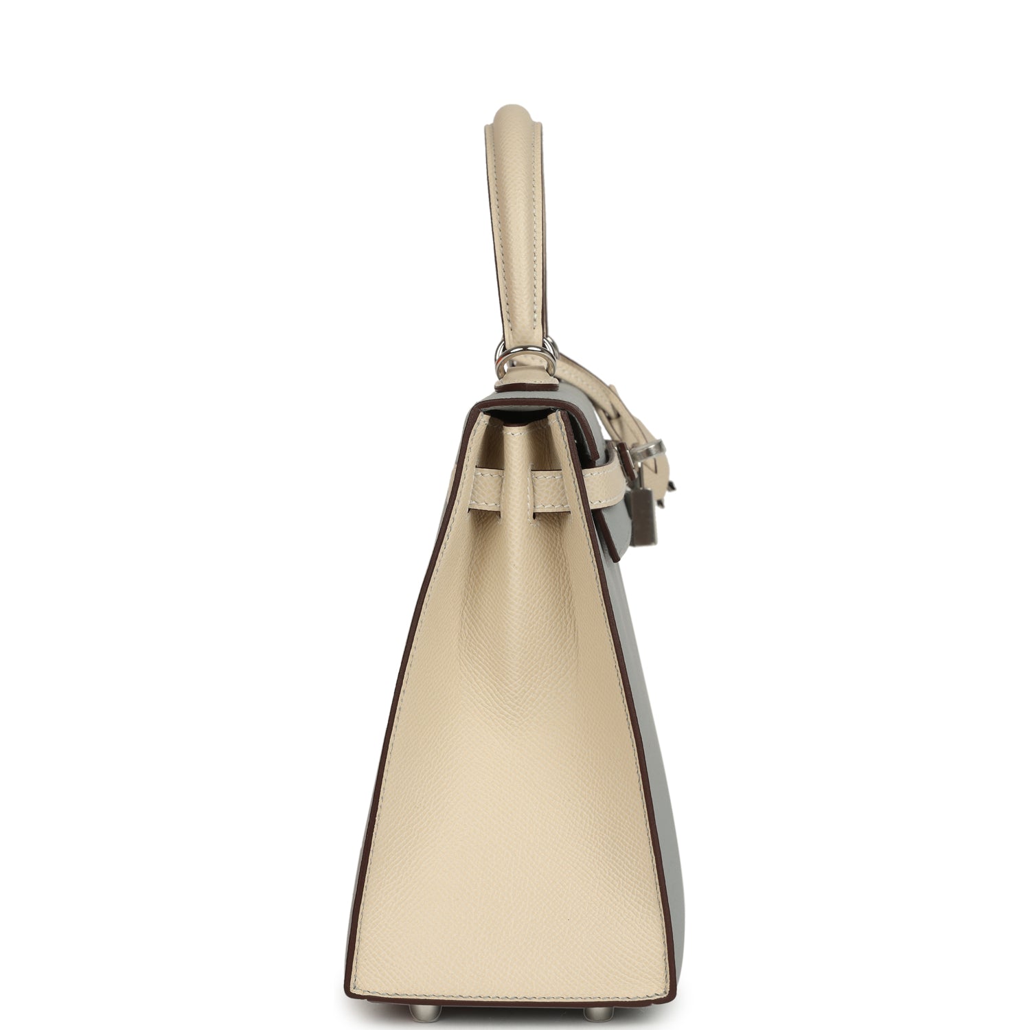 Hermes Special Order (HSS) Kelly Sellier 25 Bleu Glacier and Craie Epsom Palladium Hardware