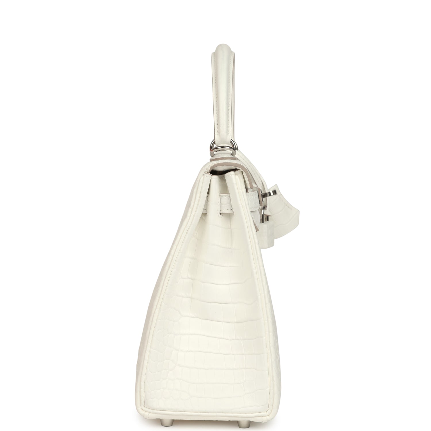 Hermes Kelly Retourne 25 Creme Chantilly Matte Crocodile Palladium Hardware