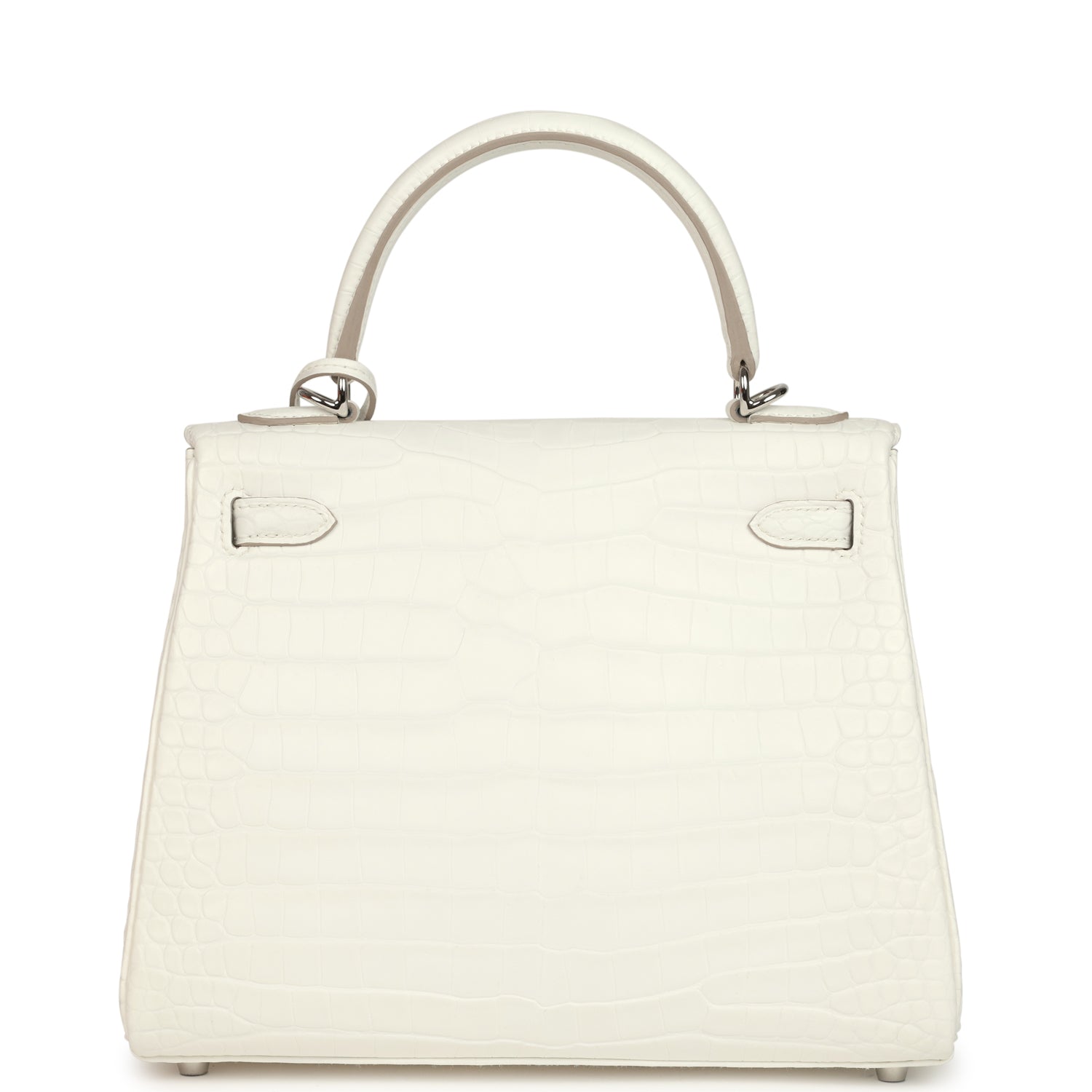 Hermes Kelly Retourne 25 Creme Chantilly Matte Crocodile Palladium Hardware