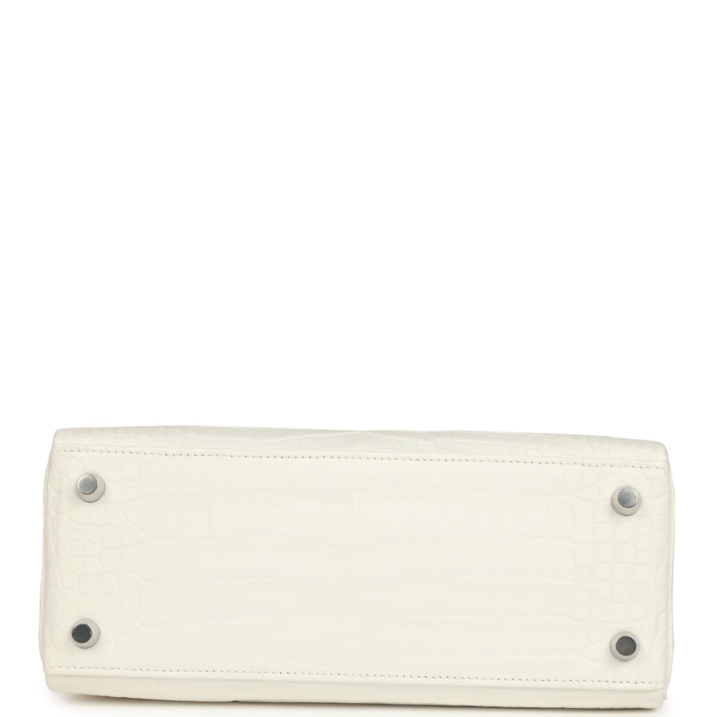 Hermes Kelly Retourne 25 Creme Chantilly Matte Crocodile Palladium Hardware