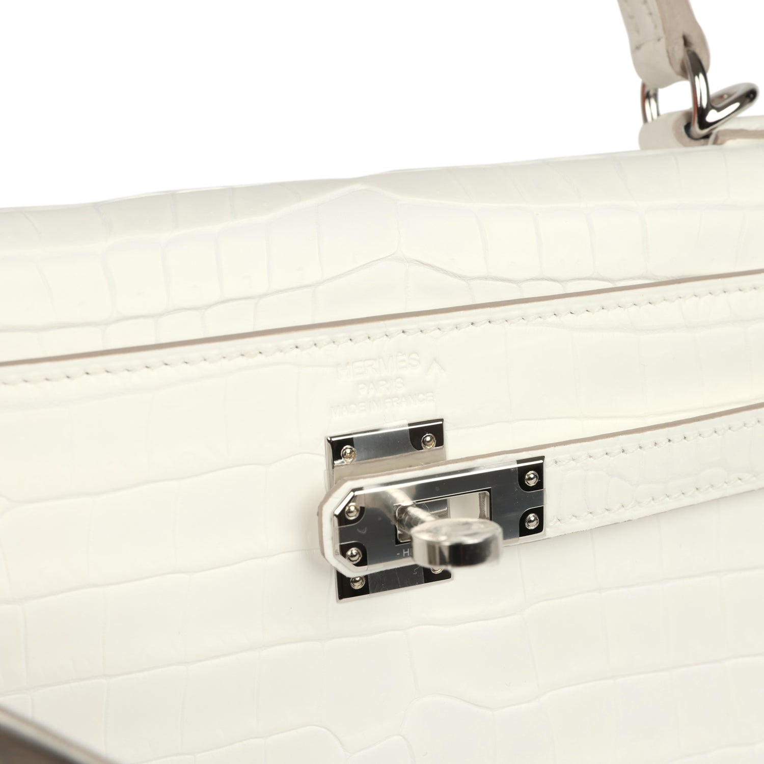 Hermes Kelly Retourne 25 Creme Chantilly Matte Crocodile Palladium Hardware