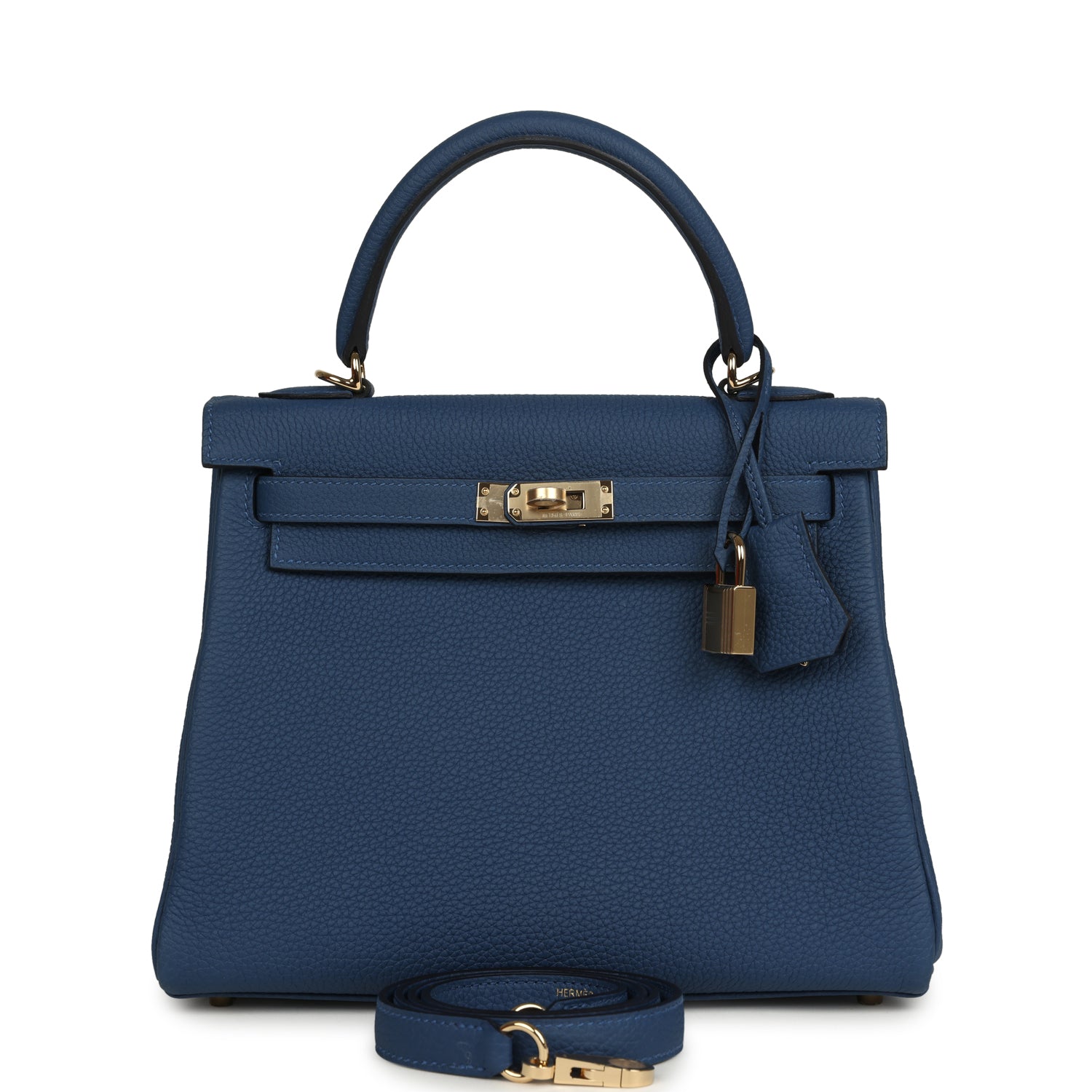 Hermes Kelly Retourne 25 Bleu Tie Togo Permabrass Hardware