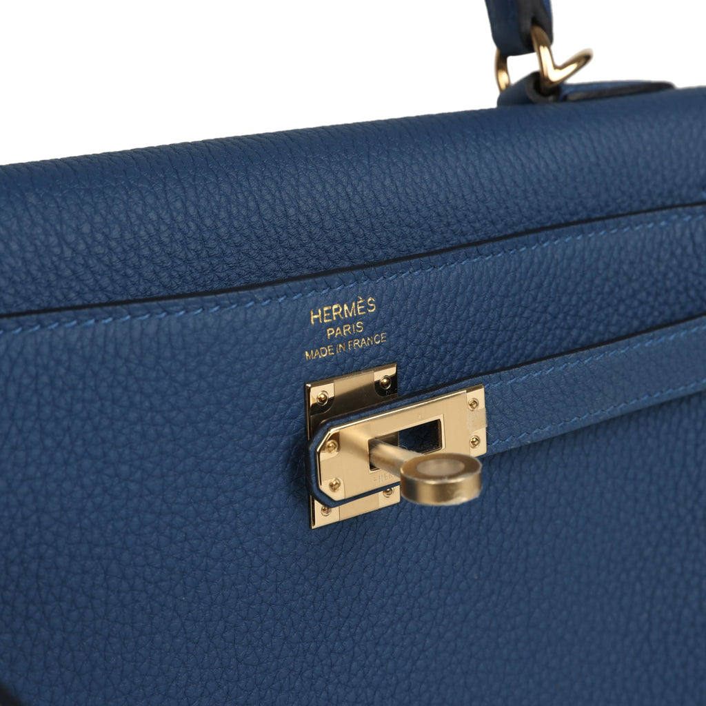 Hermes Kelly Retourne 25 Bleu Tie Togo Permabrass Hardware