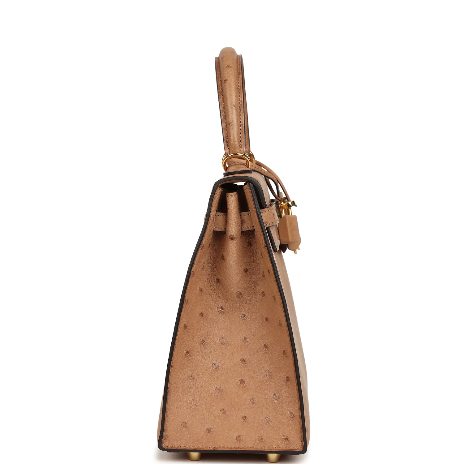 Pre-owned Hermes Kelly Sellier 25 Chai Ostrich Gold Hardware