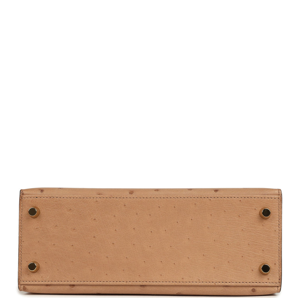 Pre-owned Hermes Kelly Sellier 25 Chai Ostrich Gold Hardware