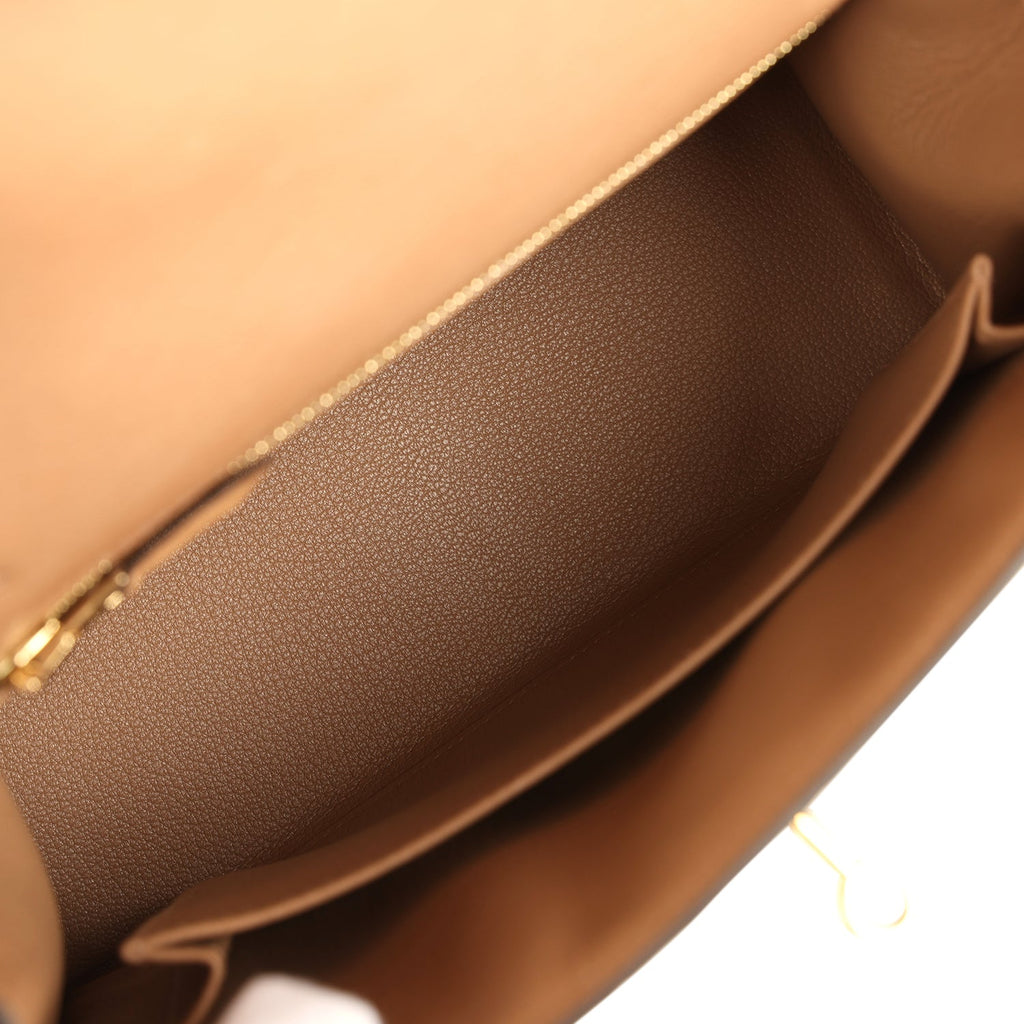 Pre-owned Hermes Kelly Sellier 25 Chai Ostrich Gold Hardware