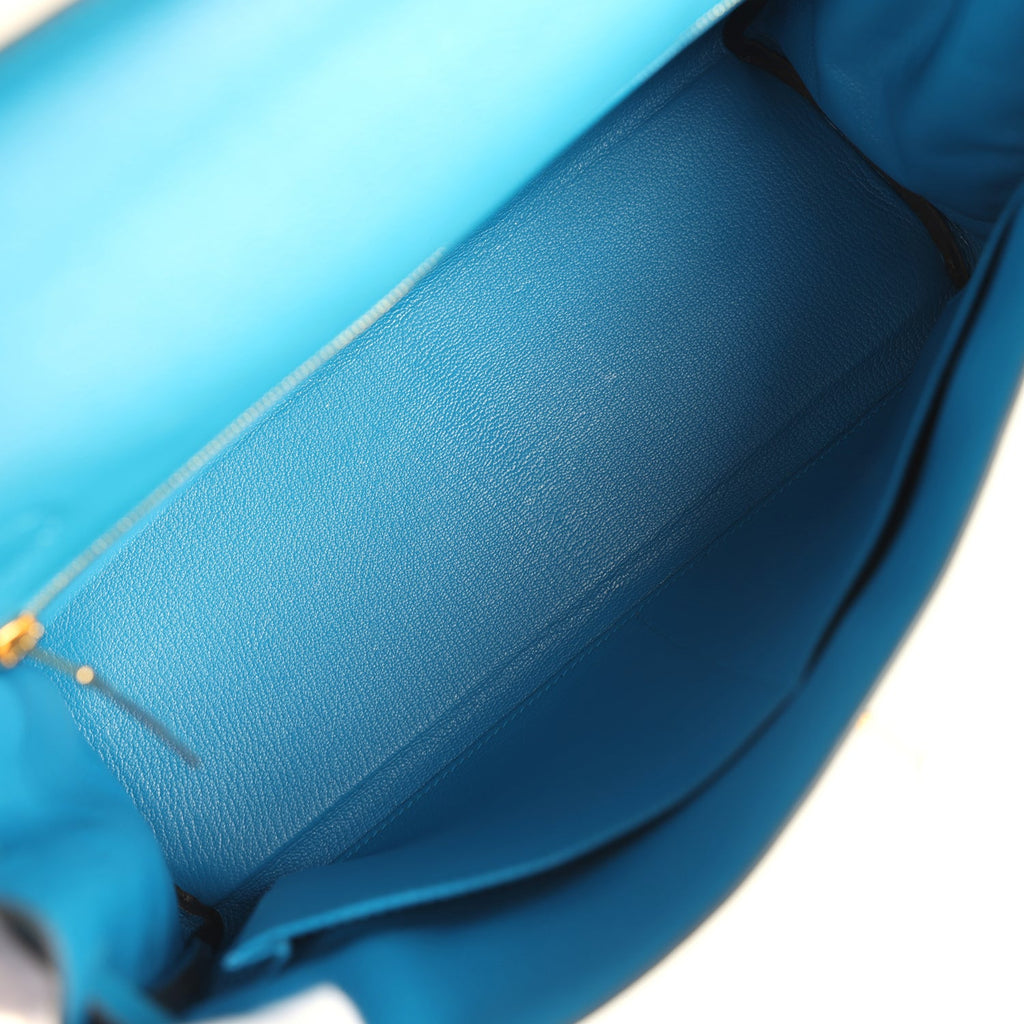 Pre-owned Hermes Kelly Retourne 32 Bleu Zanzibar Evercolor Gold Hardware