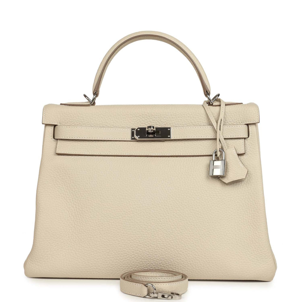 Pre-owned Hermes Kelly Retourne 32 Craie Togo Palladium Hardware