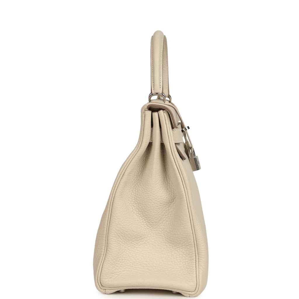 Pre-owned Hermes Kelly Retourne 32 Craie Togo Palladium Hardware