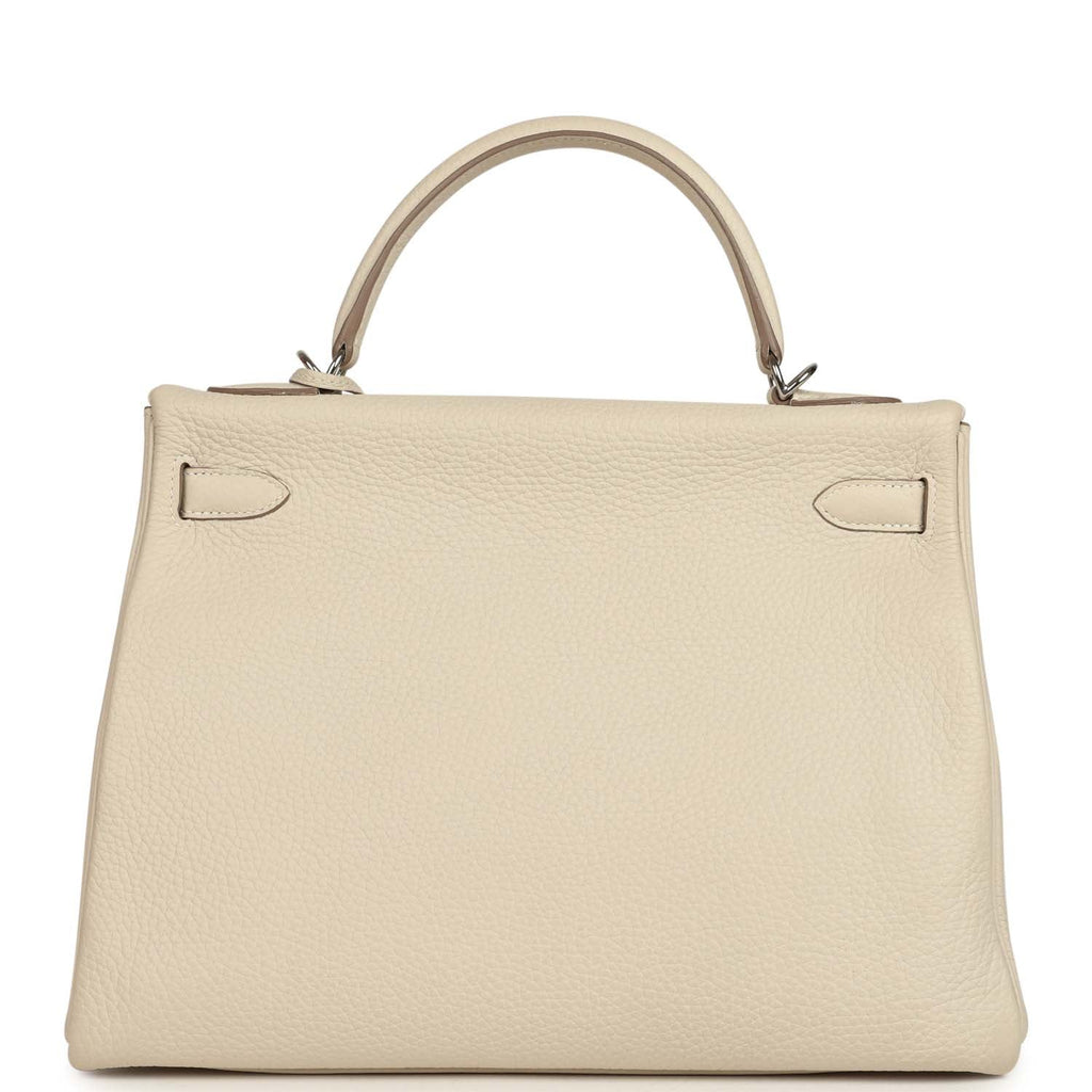 Pre-owned Hermes Kelly Retourne 32 Craie Togo Palladium Hardware