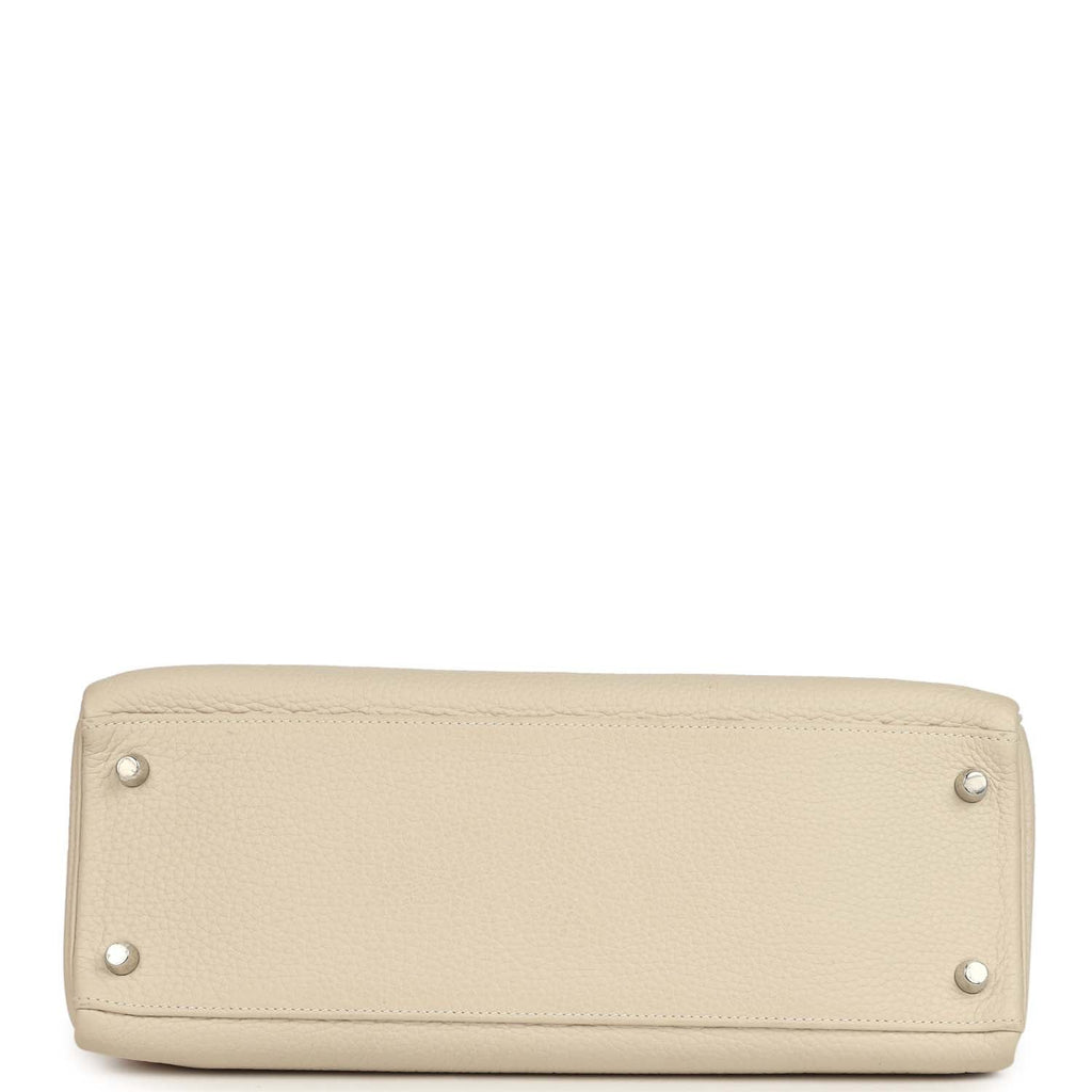 Pre-owned Hermes Kelly Retourne 32 Craie Togo Palladium Hardware