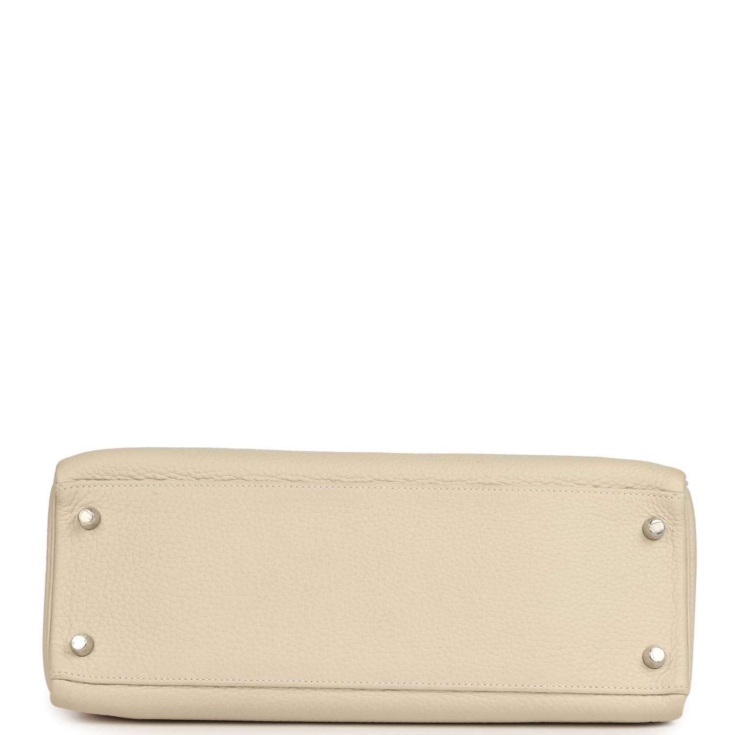 Pre-owned Hermes Kelly Retourne 32 Craie Togo Palladium Hardware