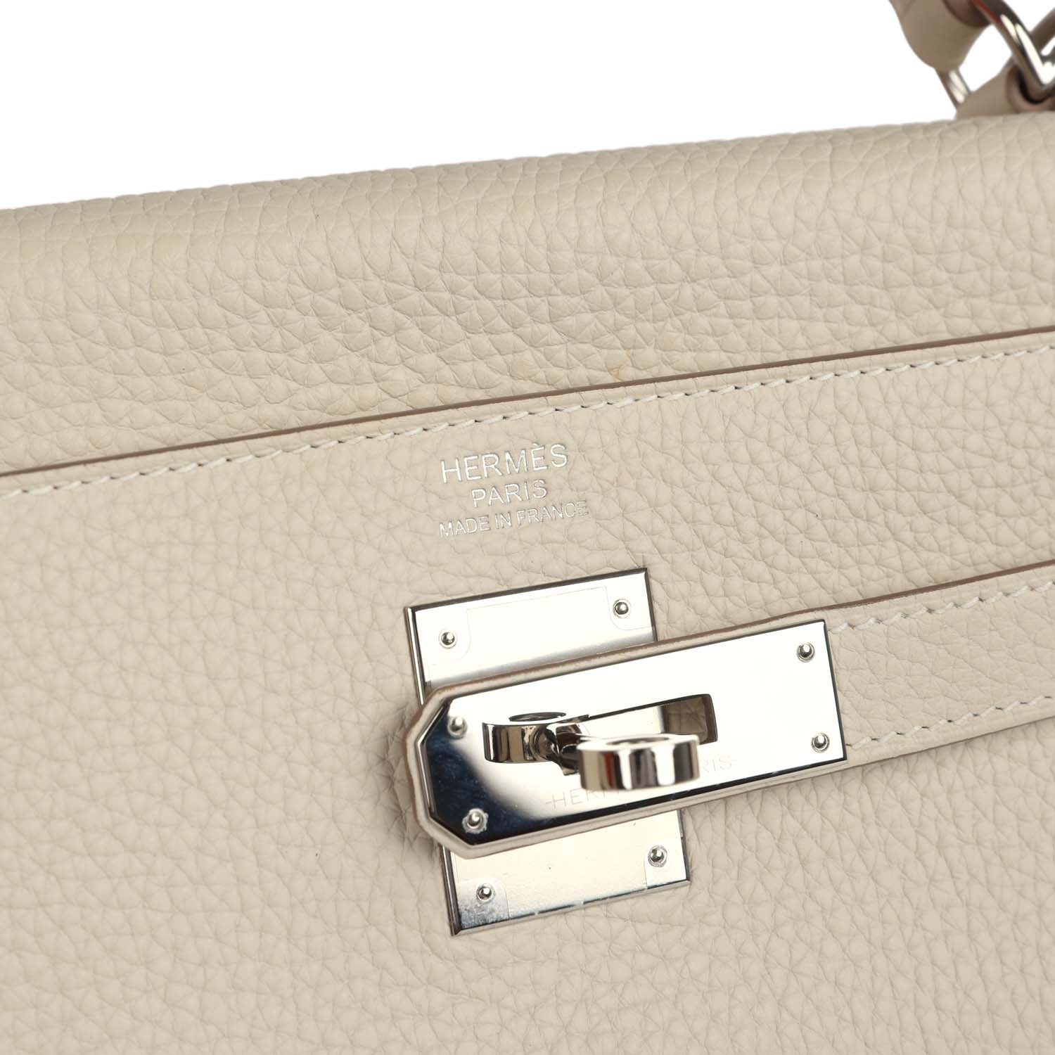 Pre-owned Hermes Kelly Retourne 32 Craie Togo Palladium Hardware