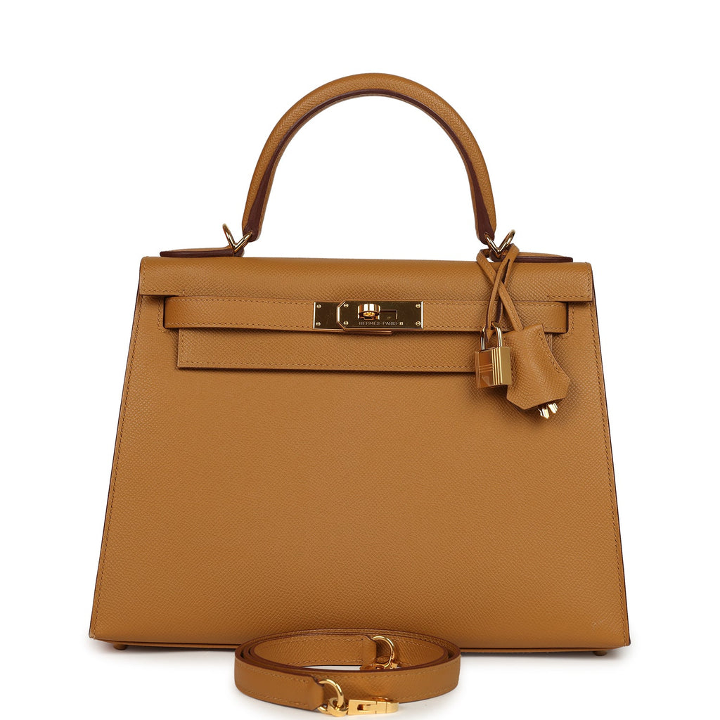 Pre-owned Hermes Kelly Sellier 28 Sesame Epsom Gold Hardware