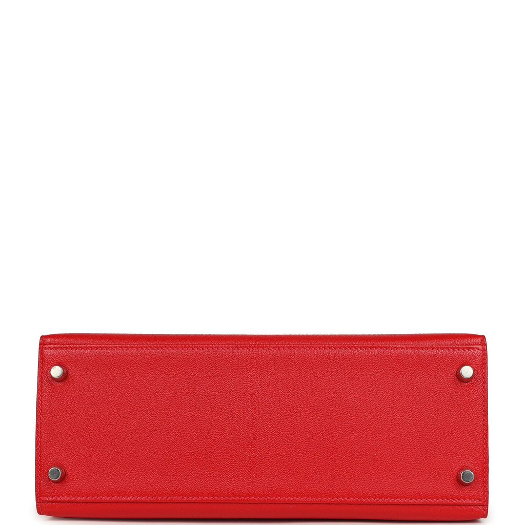 Hermes Special Order (HSS) Kelly Sellier 28 Rouge De Coeur Chevre Mysore Brushed Palladium Hardware