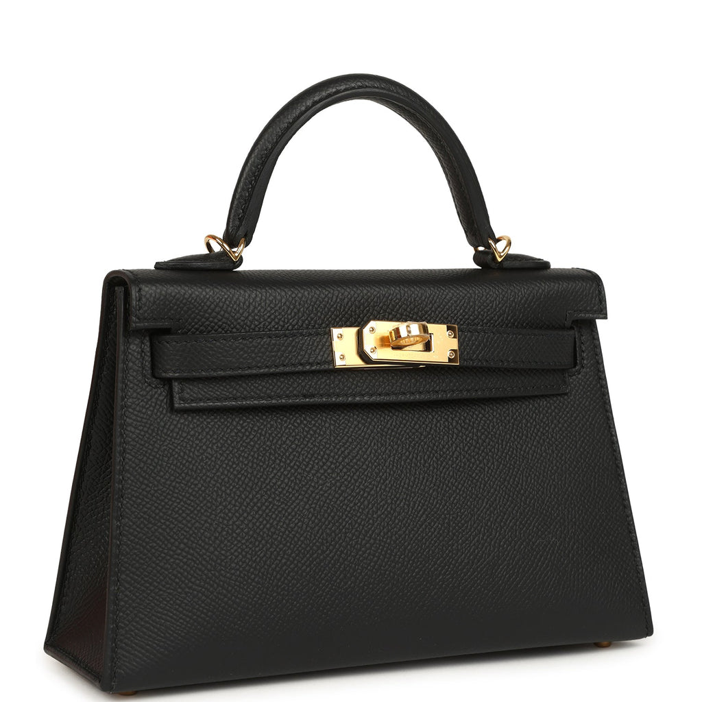 Hermes Kelly Sellier 20 Black Epsom Gold Hardware