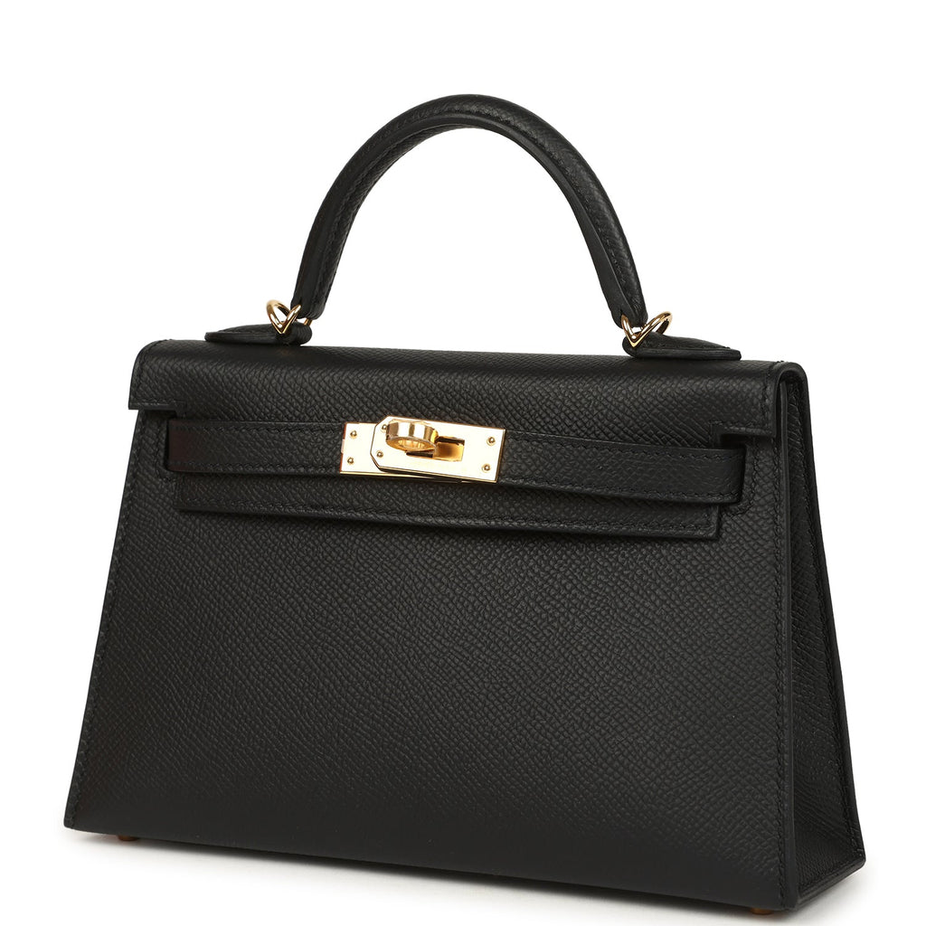 Hermes Kelly Sellier 20 Black Epsom Gold Hardware