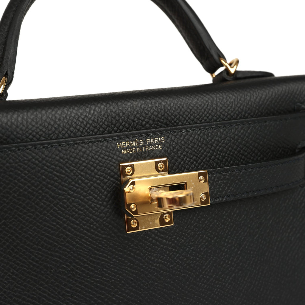 Hermes Kelly Sellier 20 Black Epsom Gold Hardware